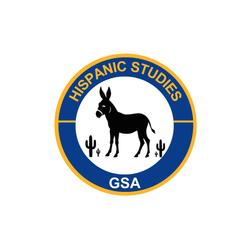 Hispanic Studies GSA blue and gold circle logo with burro and cacti